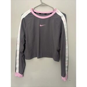 Nike Dri-Fit Running Womens L Crop Long Sleeve Shirt Pullover Top Mesh AK103
